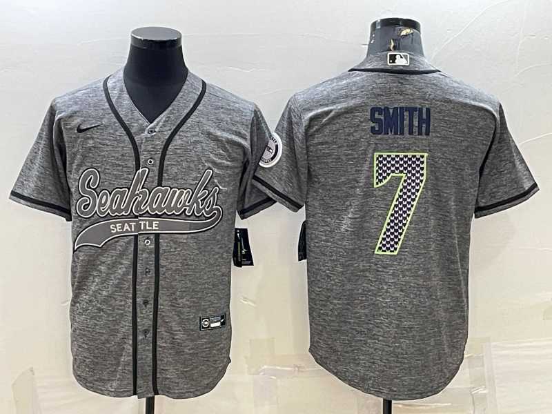 Mens Seattle Seahawks #7 Geno Smith Grey Gridiron With Patch Cool Base Stitched Baseball Jersey